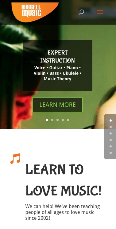 Russell-Music-School.com - Homepage - Mobile View