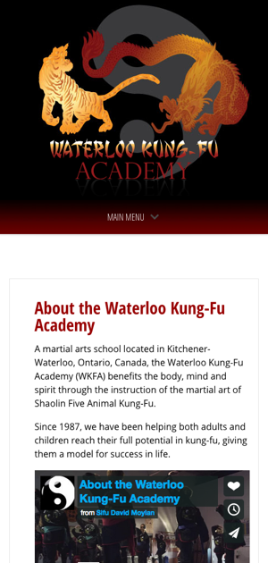 WaterlooKungFu.com - About Us - Mobile View