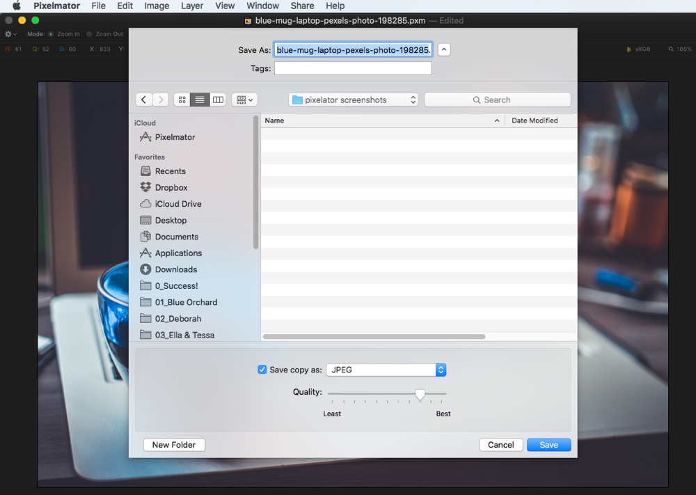 Saving and Compressing an Image in Pixelmator