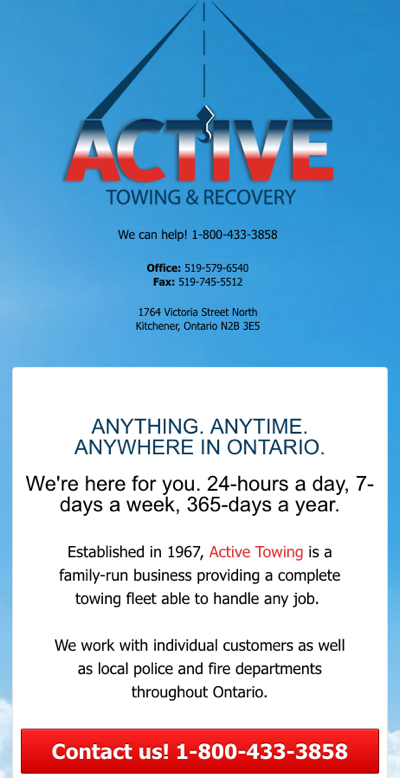 ActiveTowing.ca - Homepage - Mobile View