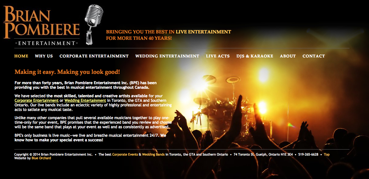 www.BPLiventertainment.com - Homepage - Full Screen View