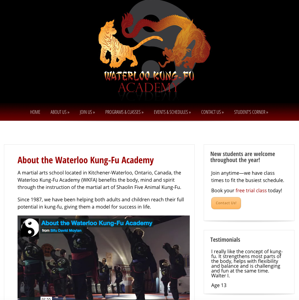 WaterlooKungFu.com - About Us - Full Screen View